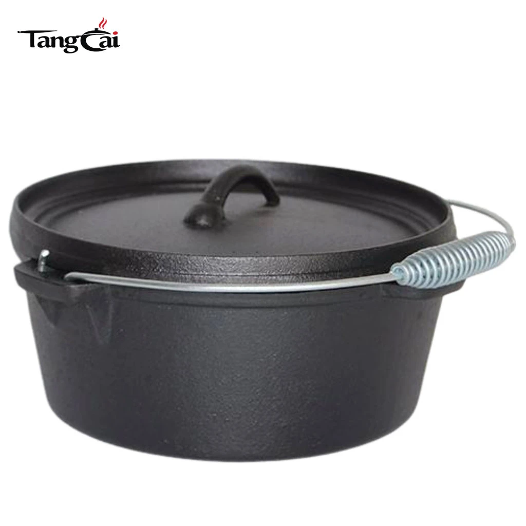 Juego de utensilios de cocina de hierro fundido de 7 piezas con caja de madera para cocinar en campamentos