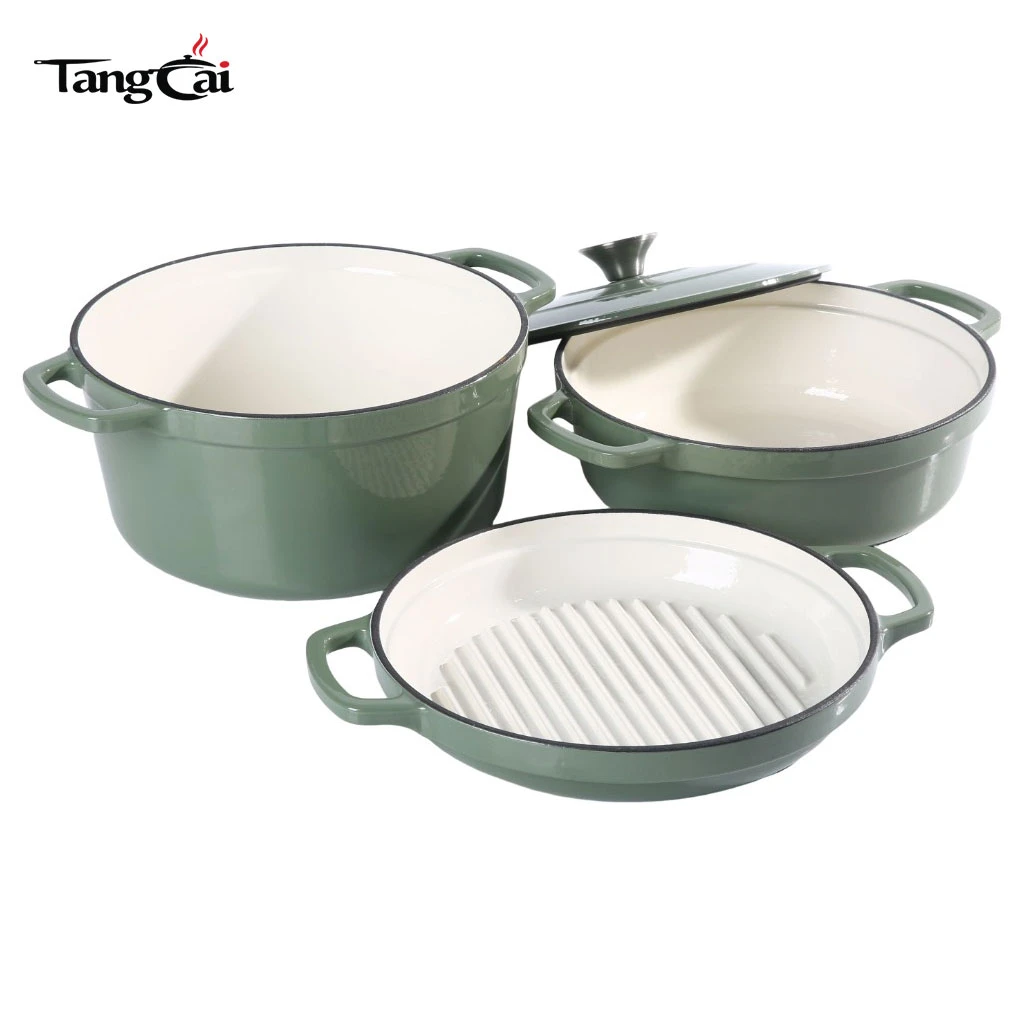 B2B Cookware Expert Venta caliente Juego de utensilios de cocina apilables esmaltados Olla 3 en 1 de 5 cuartos con tapa Sart&eacute;n de 10 pulgadas Sart&eacute;n 4 cuartos con tapa