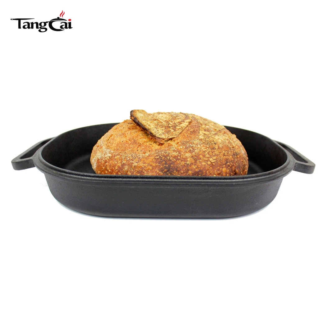 F&aacute;brica al por mayor Bandeja ovalada para asar de hierro fundido 2 en 1 con tapa de c&uacute;pula alta Asador de pavo Juego de bandejas para hornear pan rectangulares