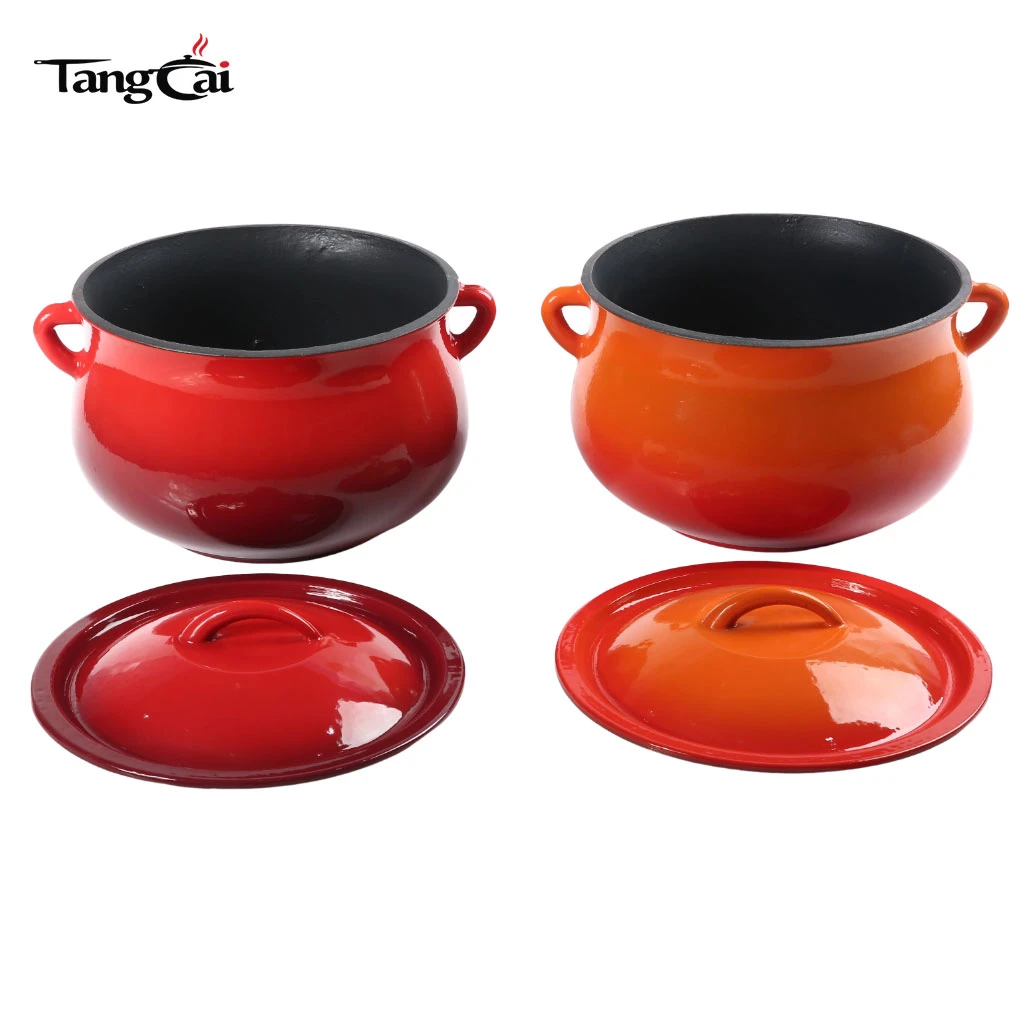 Olla para frijoles multiusos de hierro fundido de 5 cuartos de gal&oacute;n, esmaltado en naranja, utensilios de cocina antiadherentes para el vientre con tapa para tareas diarias de cocina