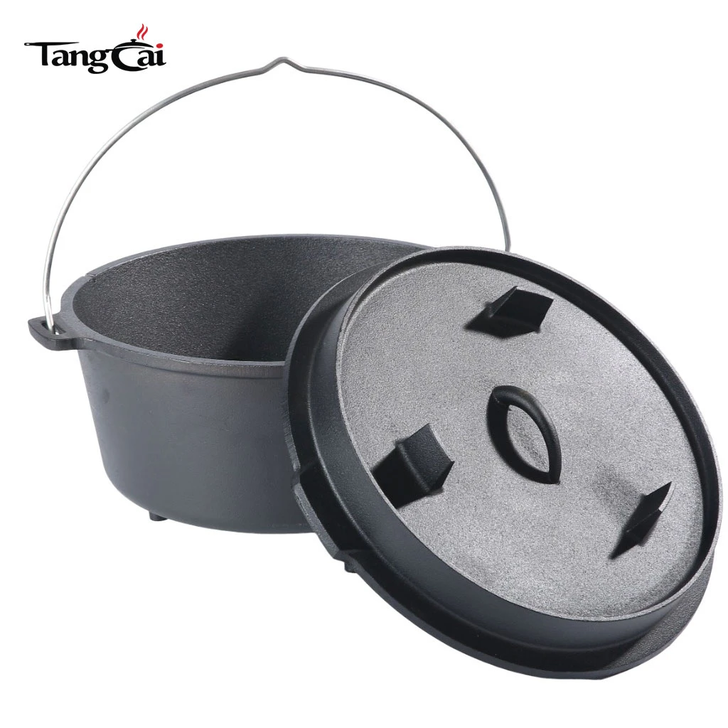 Olla de cocina para acampar antiadherente de hierro fundido de 6 cuartos de gal&oacute;n con tapa, utensilio de cocina para exteriores de alta resistencia{2}