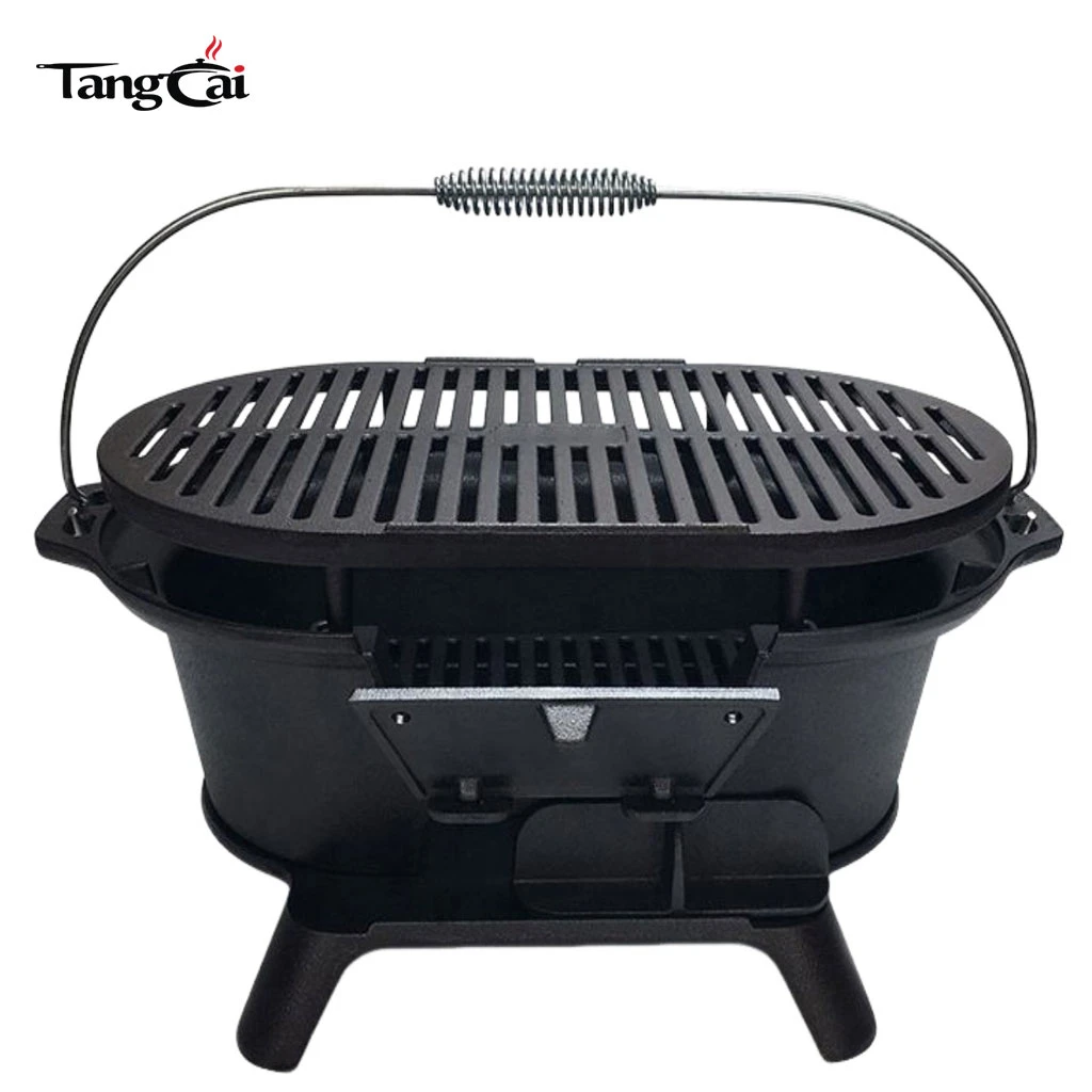 Source Factory Mini Camp Gear Estufa de camping con parrilla de carb&oacute;n de hierro fundido port&aacute;til peque&ntilde;a ideal para fiestas de picnic en interiores y exteriores