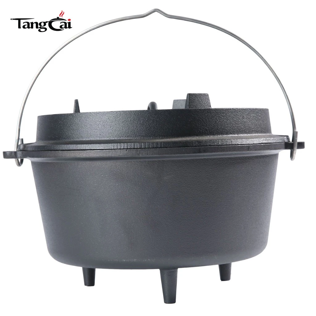 Olla de cocina para acampar antiadherente de hierro fundido de 6 cuartos de gal&oacute;n con tapa, utensilio de cocina para exteriores de alta resistencia{2}