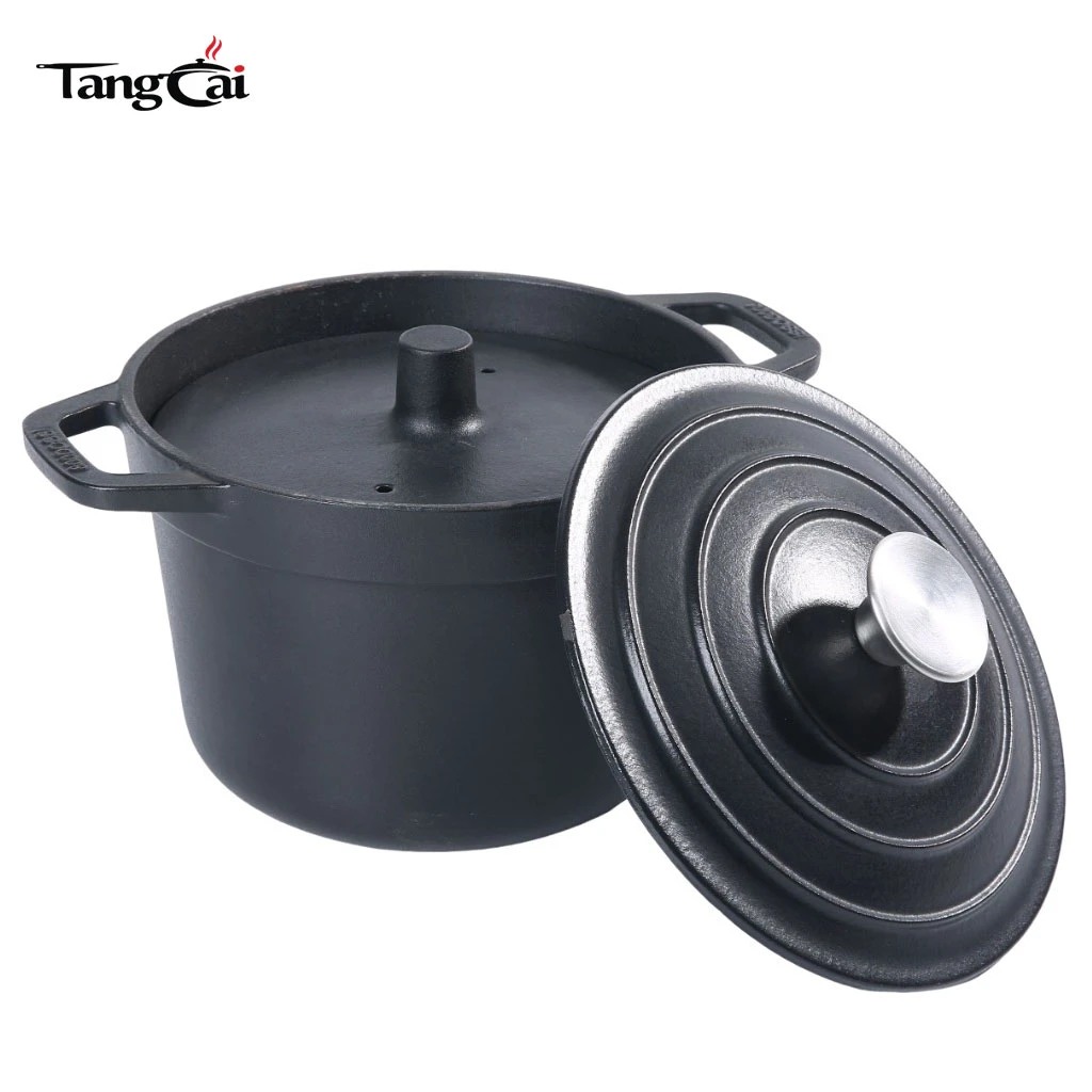 Olla arrocera antiadherente de hierro fundido con tapa interior, olla arrocera alta y profunda Dise&ntilde;o excelente para mantener el calor para la comida diaria