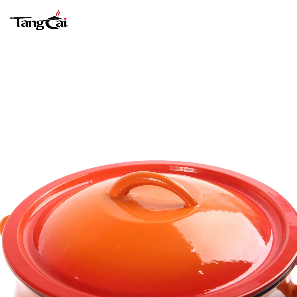 Olla para frijoles multiusos de hierro fundido de 5 cuartos de gal&oacute;n, esmaltado en naranja, utensilios de cocina antiadherentes para el vientre con tapa para tareas diarias de cocina