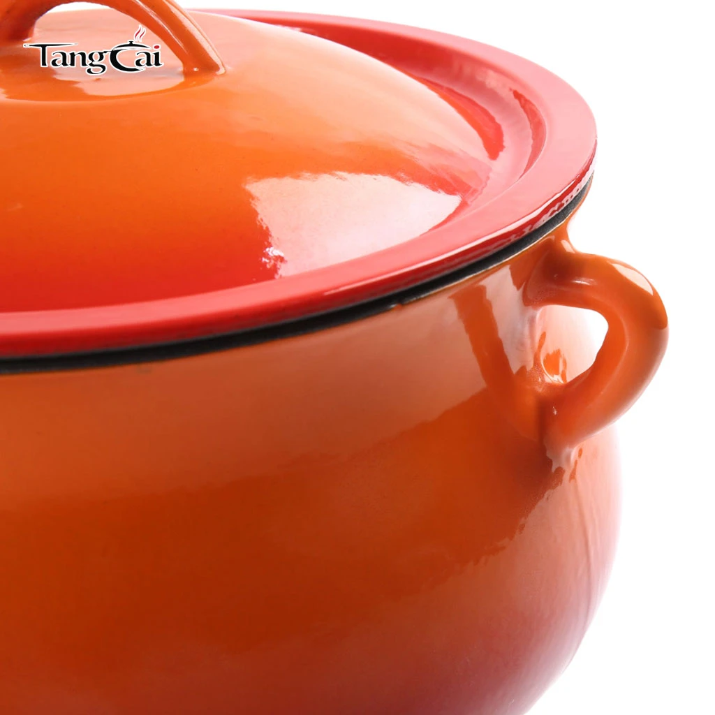 Olla para frijoles multiusos de hierro fundido de 5 cuartos de gal&oacute;n, esmaltado en naranja, utensilios de cocina antiadherentes para el vientre con tapa para tareas diarias de cocina