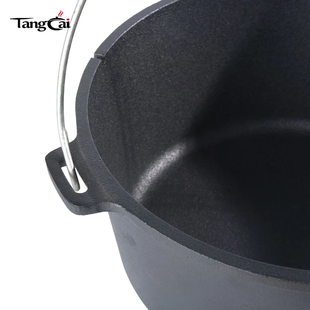 Horno holand&eacute;s de hierro fundido antiadherente para acampar al aire libre con base de 3 patas y mango de elevaci&oacute;n previamente sazonado Material met&aacute;lico