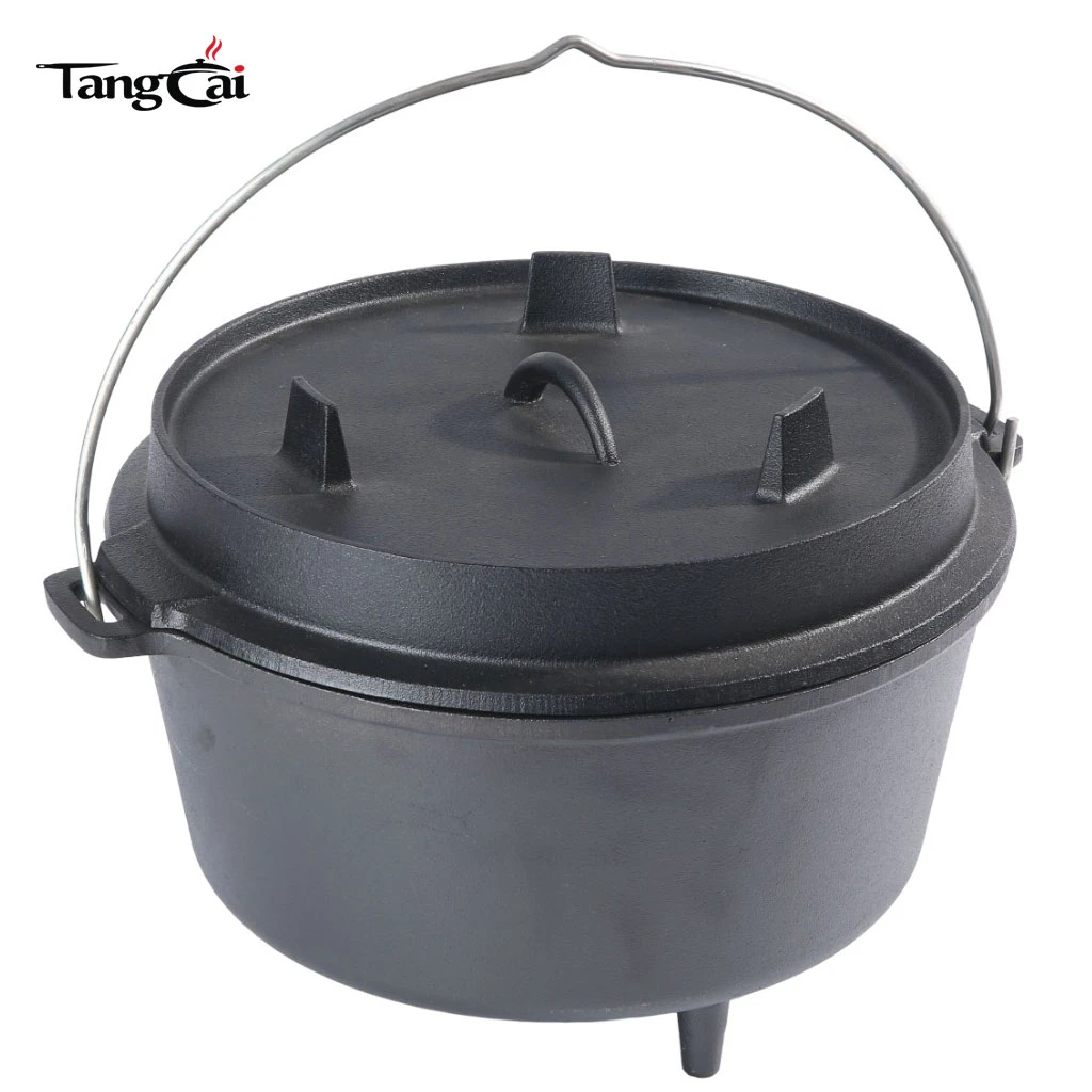 Olla de cocina para acampar antiadherente de hierro fundido de 6 cuartos de gal&oacute;n con tapa, utensilio de cocina para exteriores de alta resistencia{2}