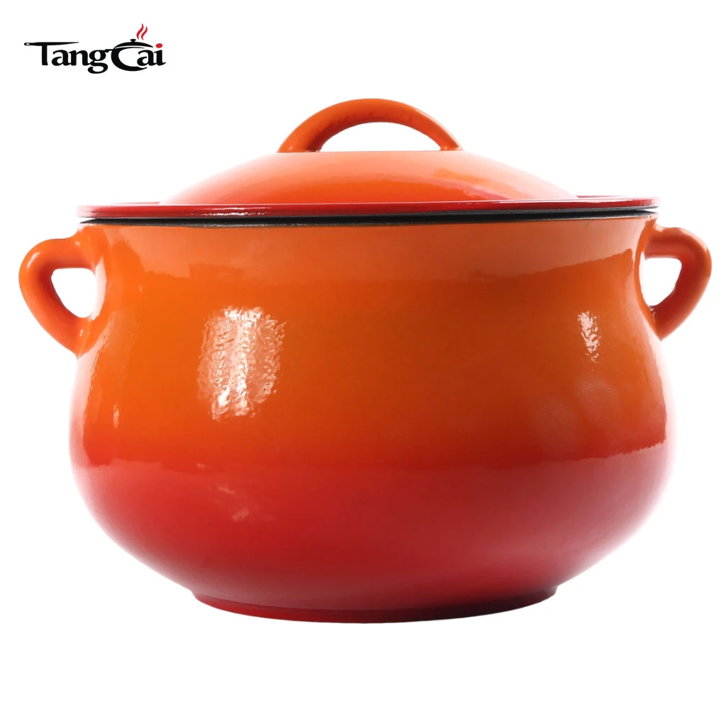 Olla para frijoles multiusos de hierro fundido de 5 cuartos de gal&oacute;n, esmaltado en naranja, utensilios de cocina antiadherentes para el vientre con tapa para tareas diarias de cocina