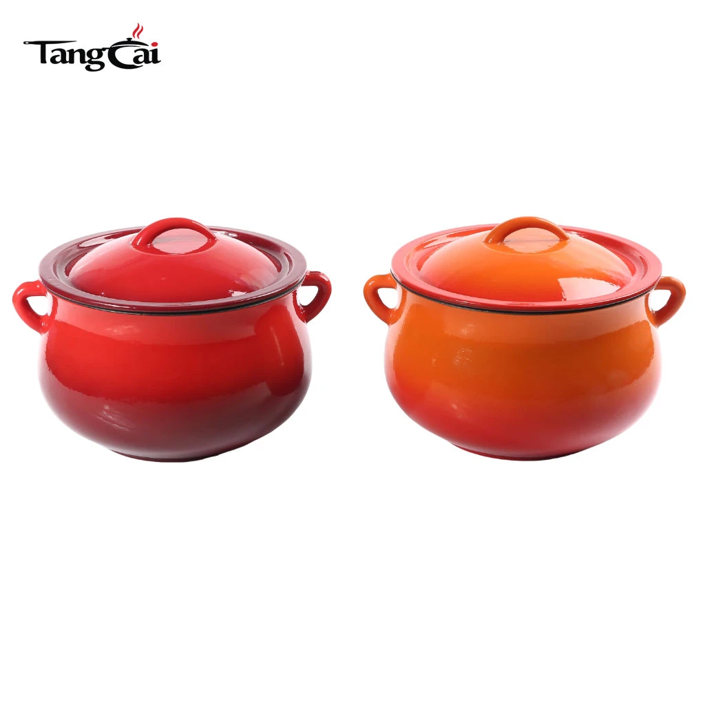 Olla para frijoles multiusos de hierro fundido de 5 cuartos de gal&oacute;n, esmaltado en naranja, utensilios de cocina antiadherentes para el vientre con tapa para tareas diarias de cocina