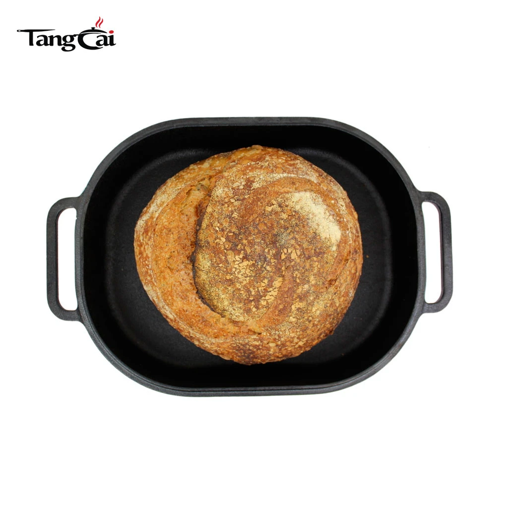 F&aacute;brica al por mayor Bandeja ovalada para asar de hierro fundido 2 en 1 con tapa de c&uacute;pula alta Asador de pavo Juego de bandejas para hornear pan rectangulares
