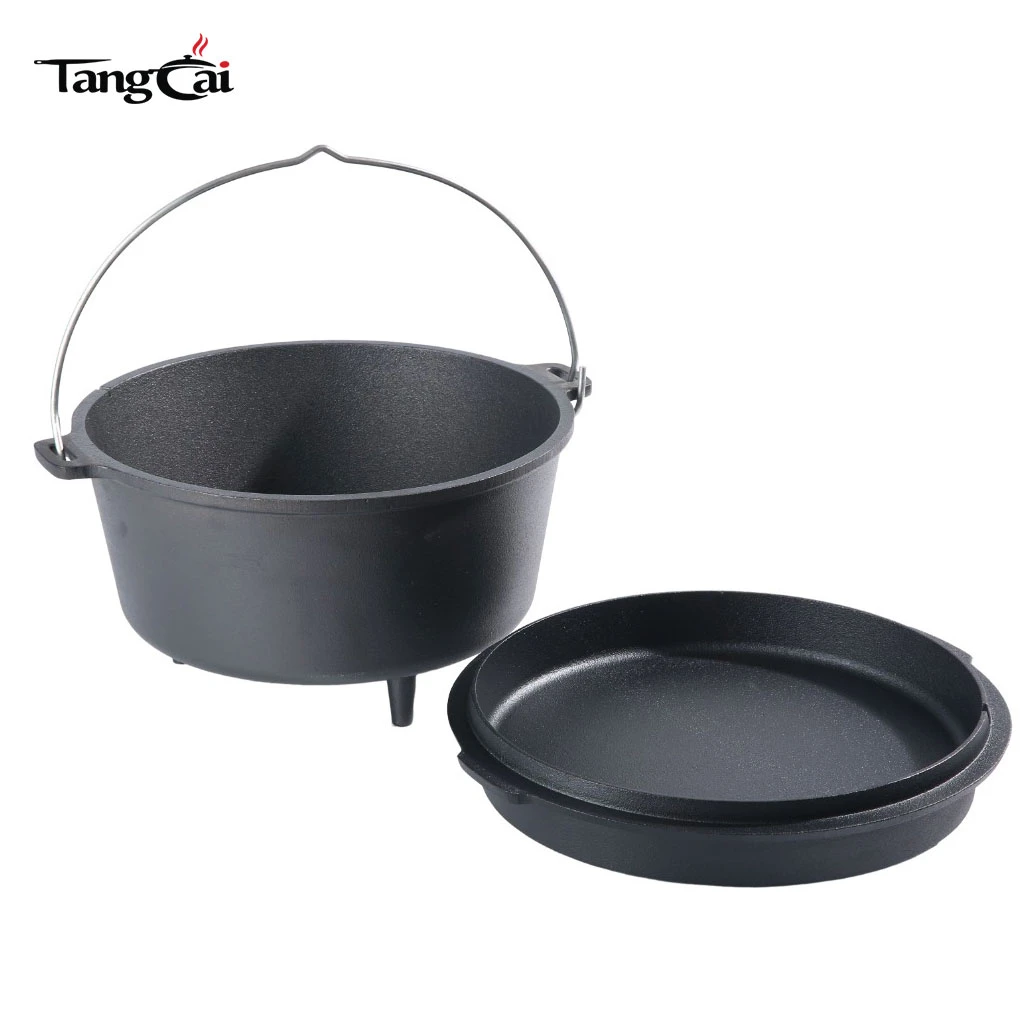 Olla de cocina para acampar antiadherente de hierro fundido de 6 cuartos de gal&oacute;n con tapa, utensilio de cocina para exteriores de alta resistencia{2}