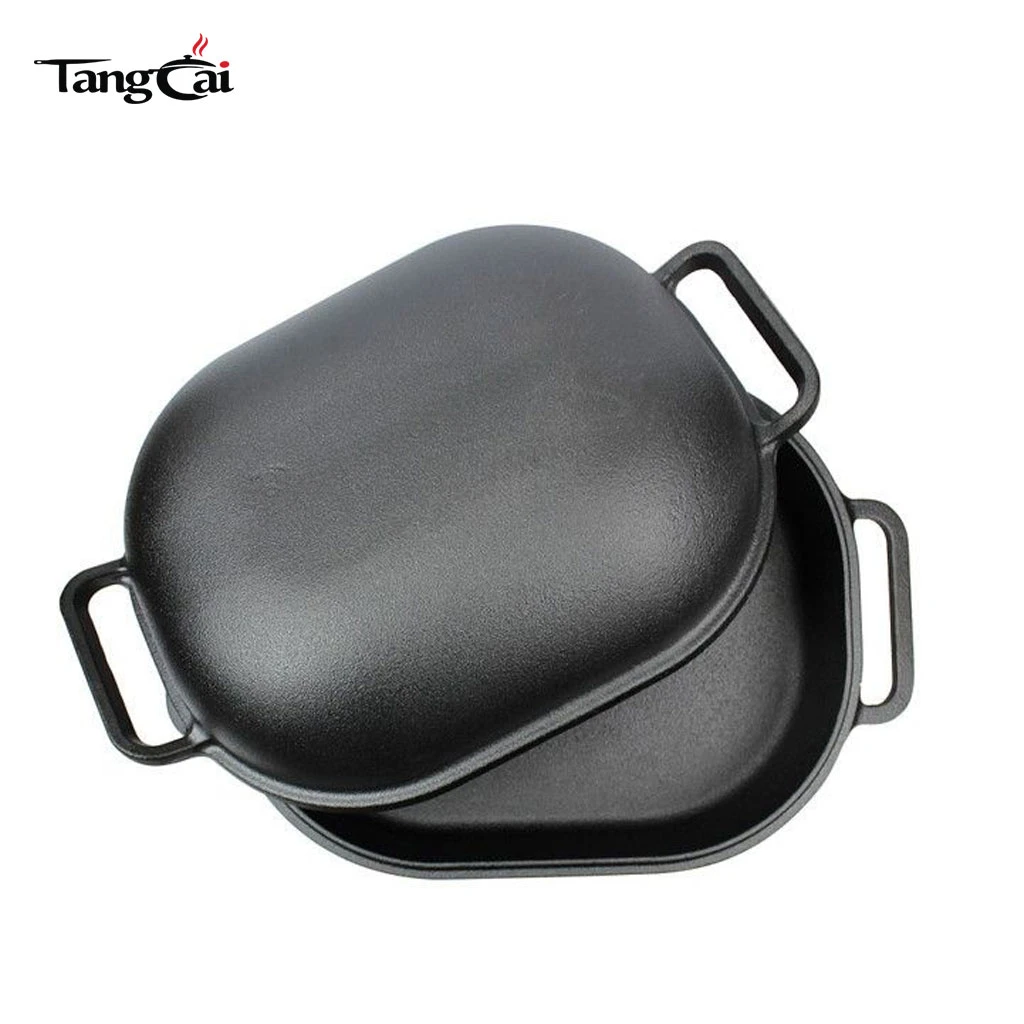 F&aacute;brica al por mayor Bandeja ovalada para asar de hierro fundido 2 en 1 con tapa de c&uacute;pula alta Asador de pavo Juego de bandejas para hornear pan rectangulares