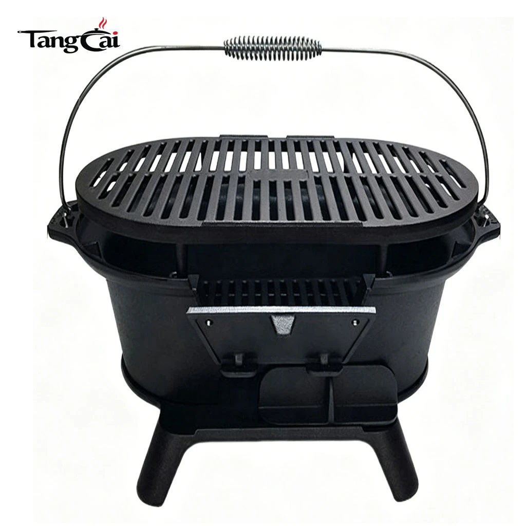 Source Factory Mini Camp Gear Estufa de camping con parrilla de carb&oacute;n de hierro fundido port&aacute;til peque&ntilde;a ideal para fiestas de picnic en interiores y exteriores