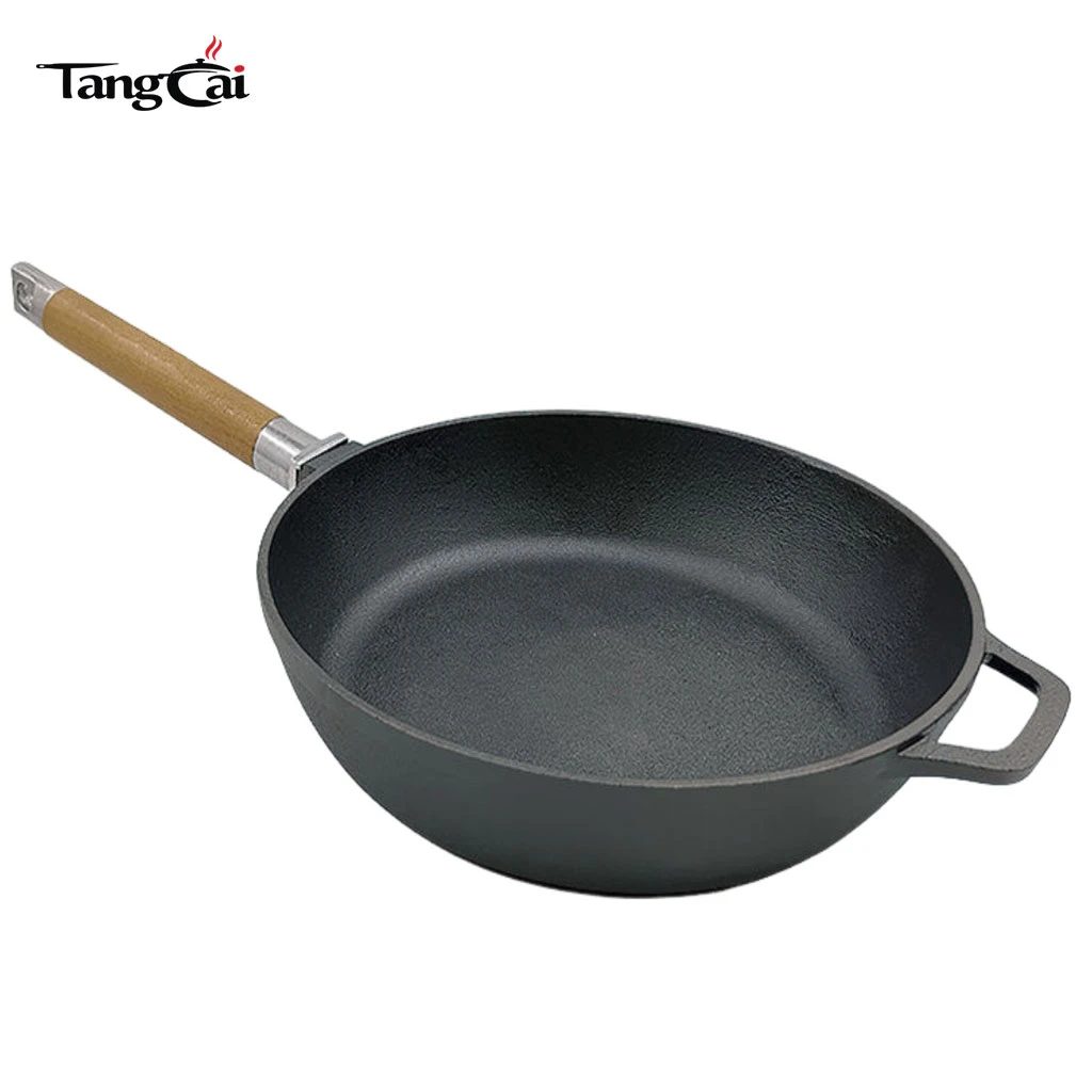 Sart&eacute;n para parrilla port&aacute;til para exteriores Sart&eacute;n de hierro fundido pre-sazonado con mango extra&iacute;ble de madera