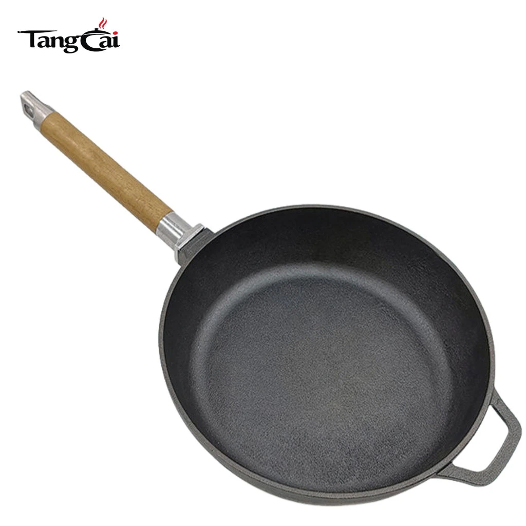 Sart&eacute;n para parrilla port&aacute;til para exteriores Sart&eacute;n de hierro fundido pre-sazonado con mango extra&iacute;ble de madera