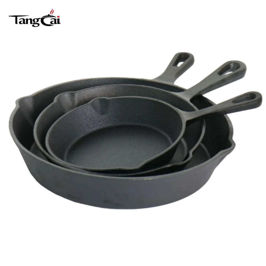 Sart&eacute;n de hierro fundido sin recubrimiento de alta resistencia de 3 piezas al por mayor de f&aacute;brica Juego de sart&eacute;n de sart&eacute;n de hierro original antiadherente Juego de utensilios de cocina