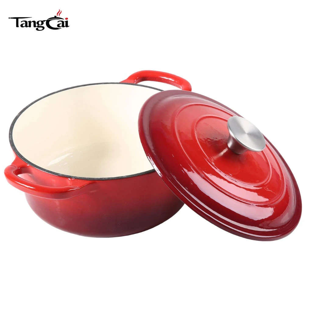 Fundo esmaltado grande de 7 cuartos Olla de hierro con tapa, perfecta para hornear pan con masa madre
