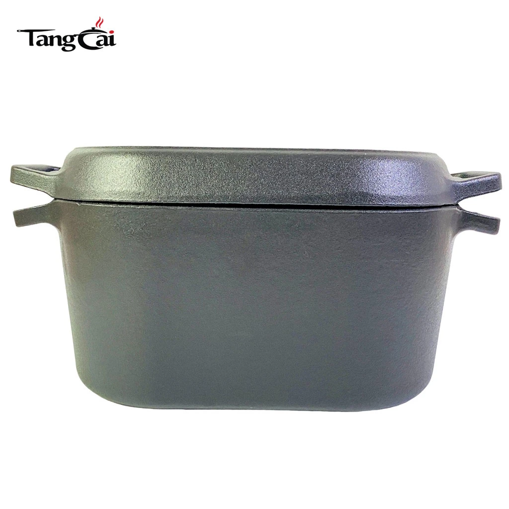 Horno holand&eacute;s de hierro fundido presazonado 2 en 1 con tapa de sart&eacute;n Bandeja para hornear pesada con asas circulares para hornear pan, fre&iacute;r, acampar, asar a la parrilla