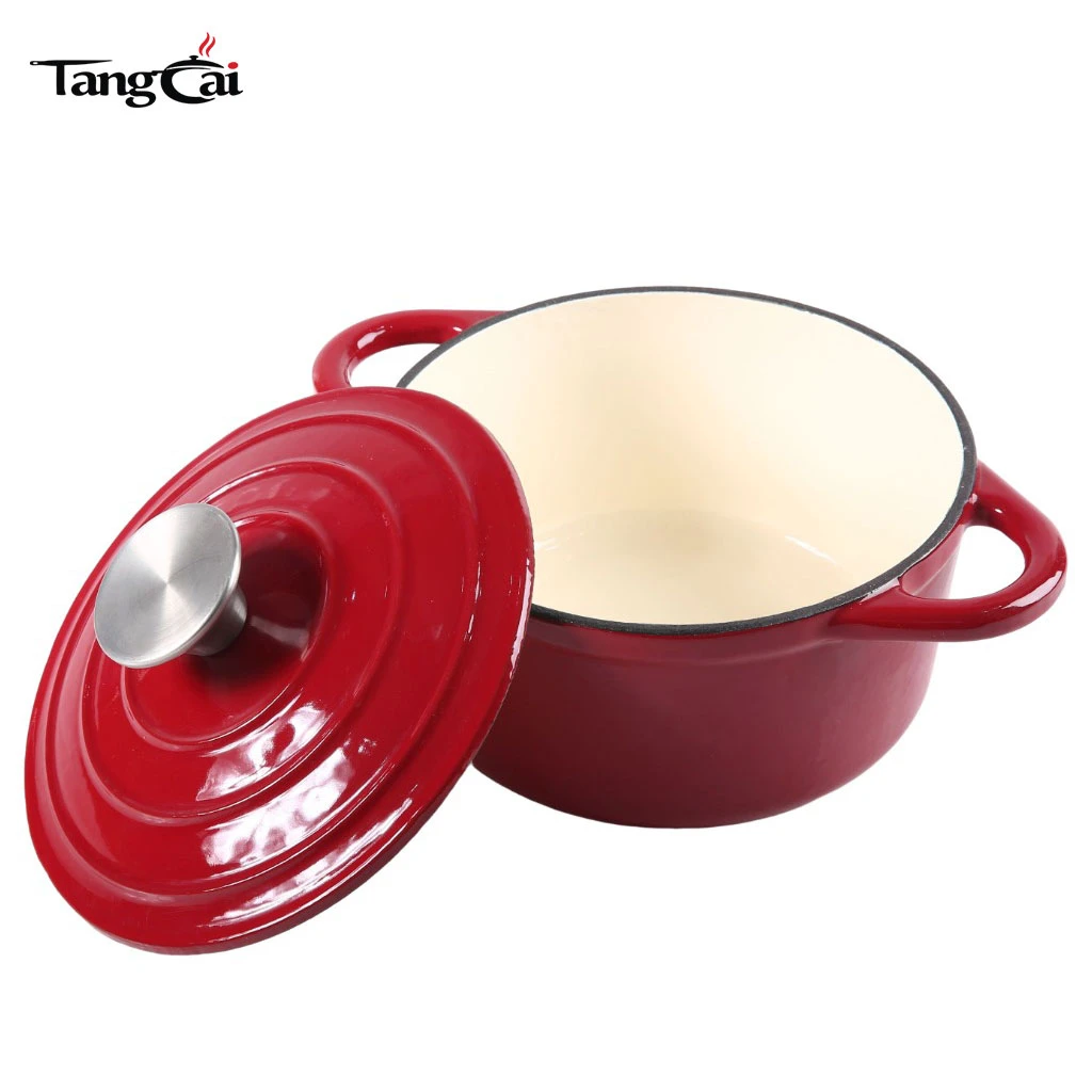 Horno holand&eacute;s de hierro fundido de esmalte rojo, olla profunda de 4,5 litros de capacidad para estofar Guisar y asar