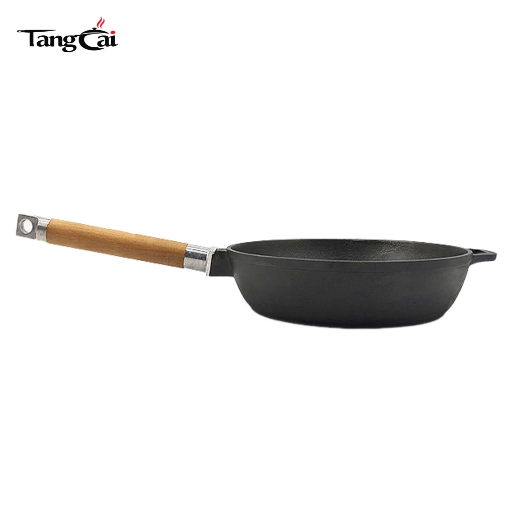 Sart&eacute;n para parrilla port&aacute;til para exteriores Sart&eacute;n de hierro fundido pre-sazonado con mango extra&iacute;ble de madera