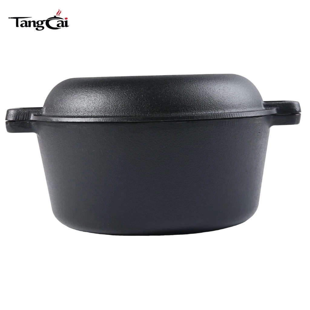 Horno holand&eacute;s doble de hierro fundido Hot Design Utensilios de cocina de hierro fundido 2 en 1 pre-sazonados - Combinaci&oacute;n de olla y sart&eacute;n Apto para horno