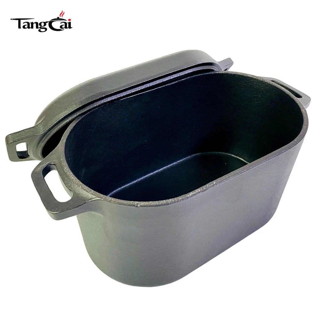 Horno holand&eacute;s de hierro fundido presazonado 2 en 1 con tapa de sart&eacute;n Bandeja para hornear pesada con asas circulares para hornear pan, fre&iacute;r, acampar, asar a la parrilla