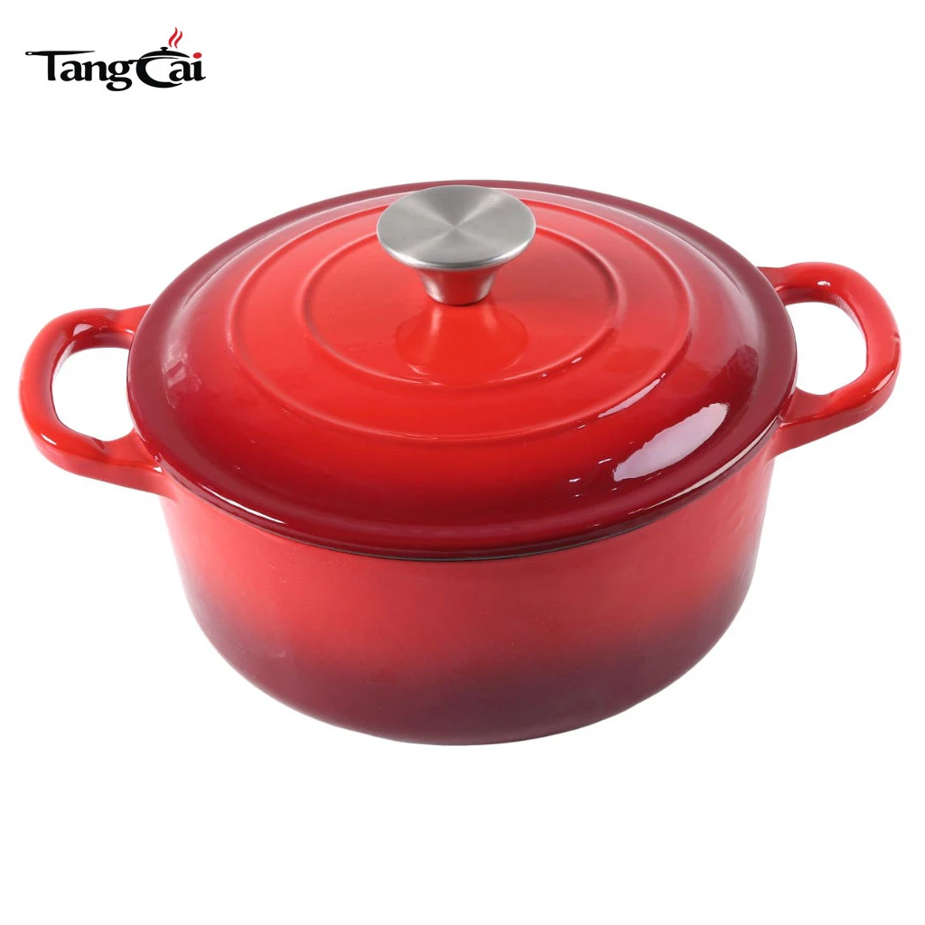 Fundo esmaltado grande de 7 cuartos Olla de hierro con tapa, perfecta para hornear pan con masa madre