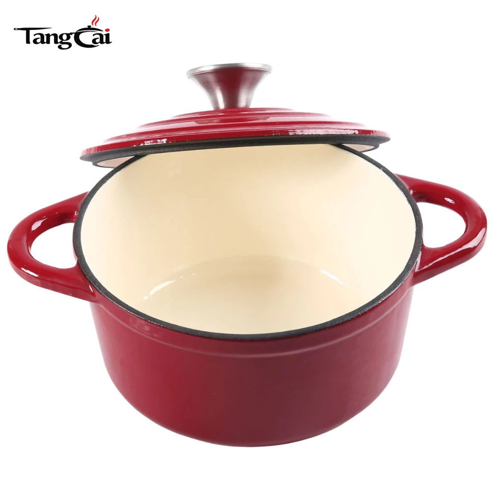 Horno holand&eacute;s de hierro fundido de esmalte rojo, olla profunda de 4,5 litros de capacidad para estofar Guisar y asar