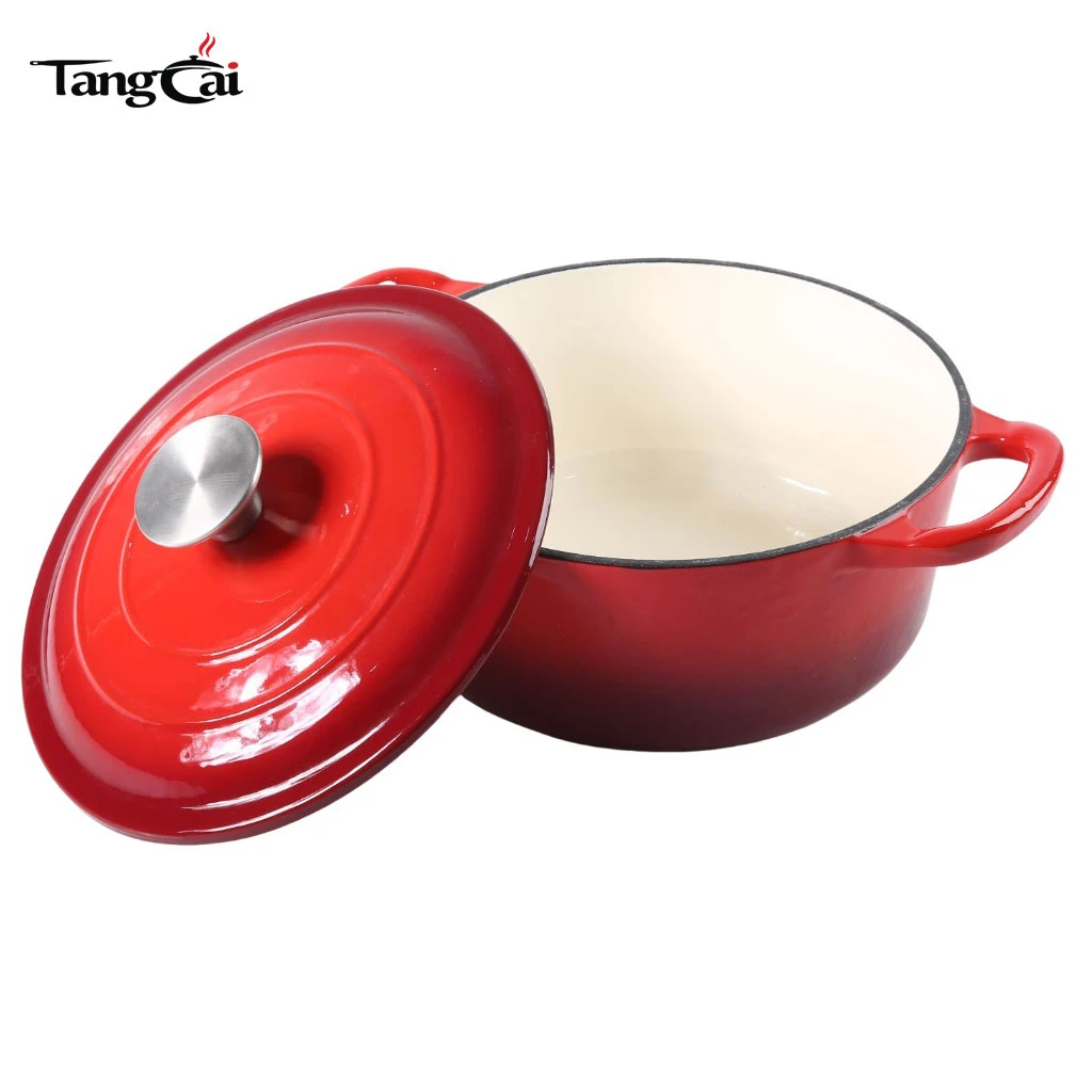 Fundo esmaltado grande de 7 cuartos Olla de hierro con tapa, perfecta para hornear pan con masa madre