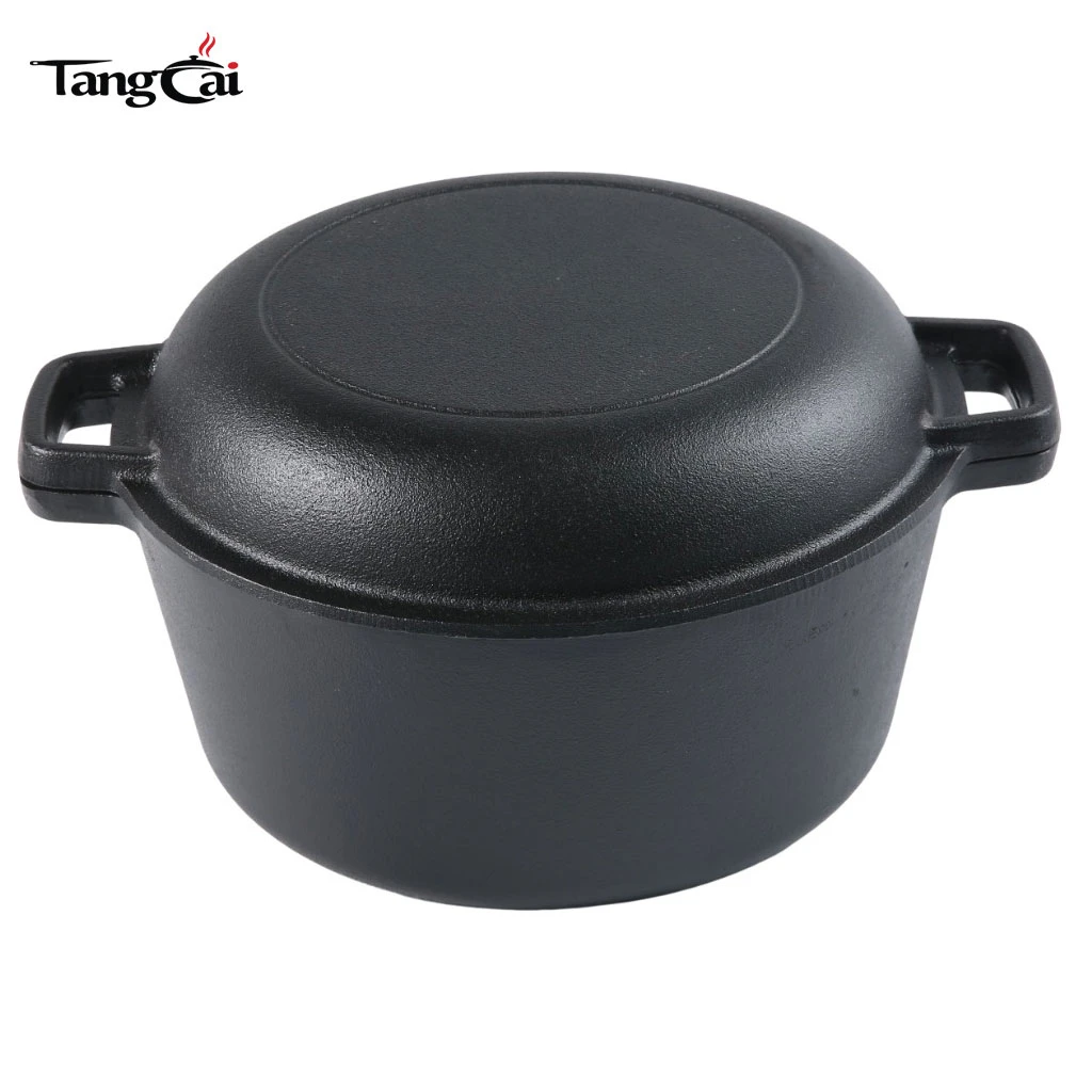 Horno holand&eacute;s doble de hierro fundido Hot Design Utensilios de cocina de hierro fundido 2 en 1 pre-sazonados - Combinaci&oacute;n de olla y sart&eacute;n Apto para horno