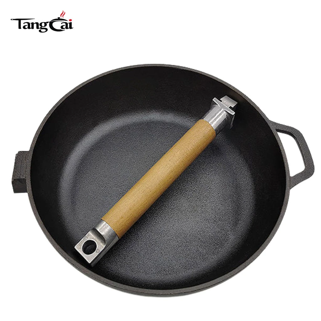 Sart&eacute;n para parrilla port&aacute;til para exteriores Sart&eacute;n de hierro fundido pre-sazonado con mango extra&iacute;ble de madera