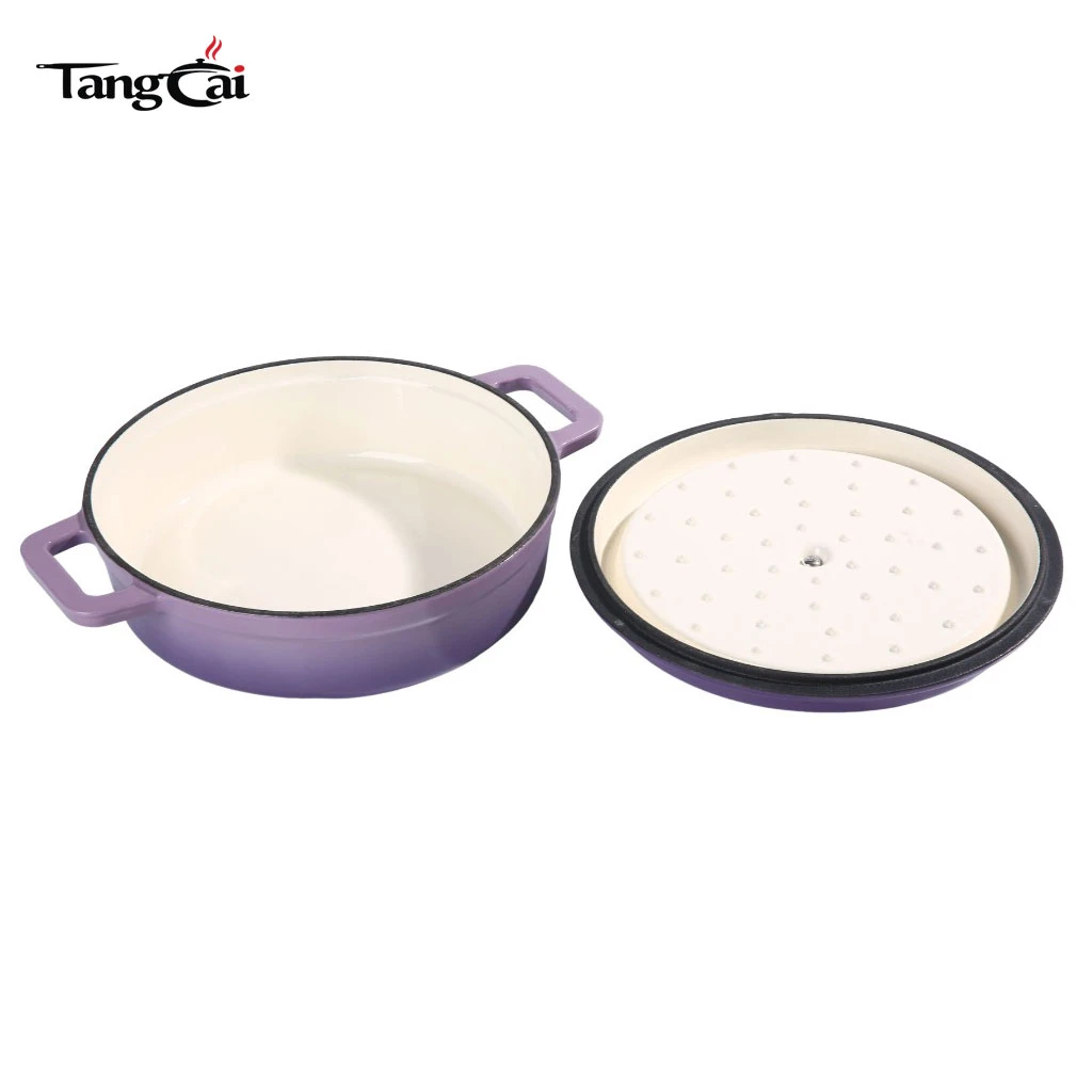 Mini fabricante holand&eacute;s de hierro fundido esmaltado poco profundo de color p&uacute;rpura de 3,5 cuartos Horno, cacerola individual peque&ntilde;a, utensilios de cocina para mariscos de una porci&oacute;n