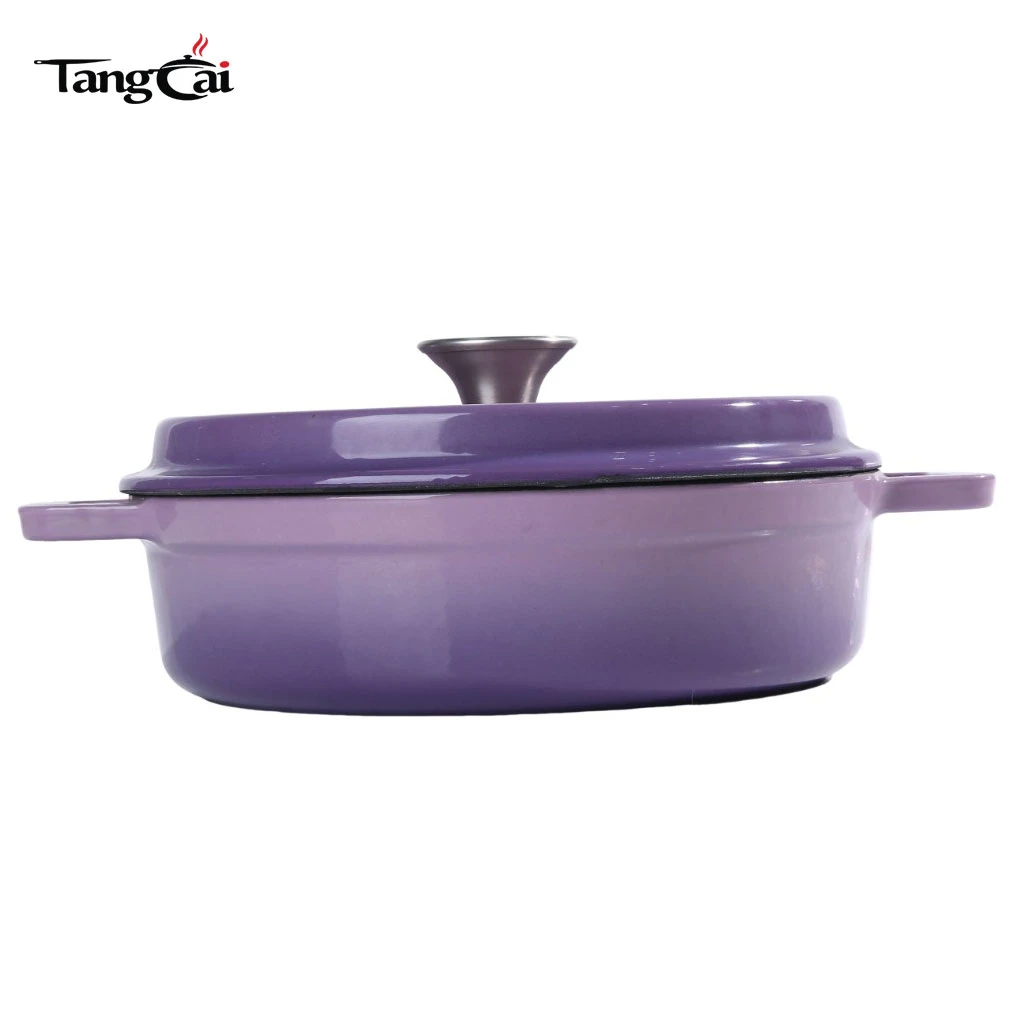 Mini fabricante holand&eacute;s de hierro fundido esmaltado poco profundo de color p&uacute;rpura de 3,5 cuartos Horno, cacerola individual peque&ntilde;a, utensilios de cocina para mariscos de una porci&oacute;n