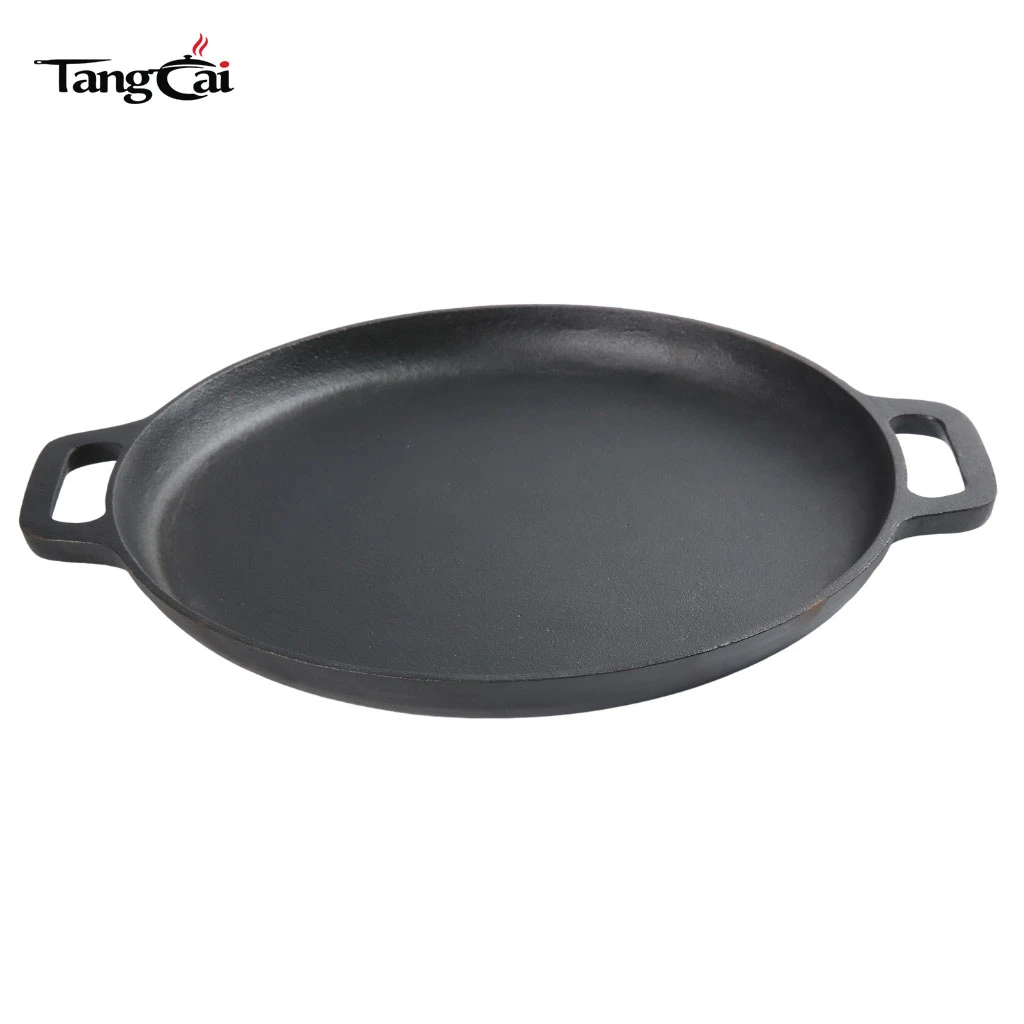 Sart&eacute;n para pizza de hierro fundido presazonado de 12", 14" y 16" al por mayor, bandeja para plancha redonda antiadherente