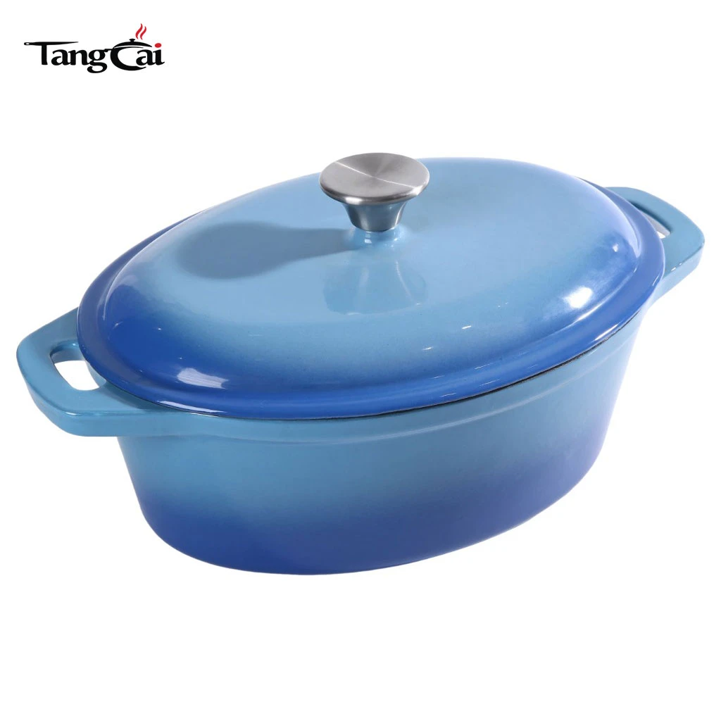Horno holand&eacute;s de hierro fundido esmaltado de gran capacidad con forma ovalada con tapa, cacerola de gran tama&ntilde;o para guisado lento
