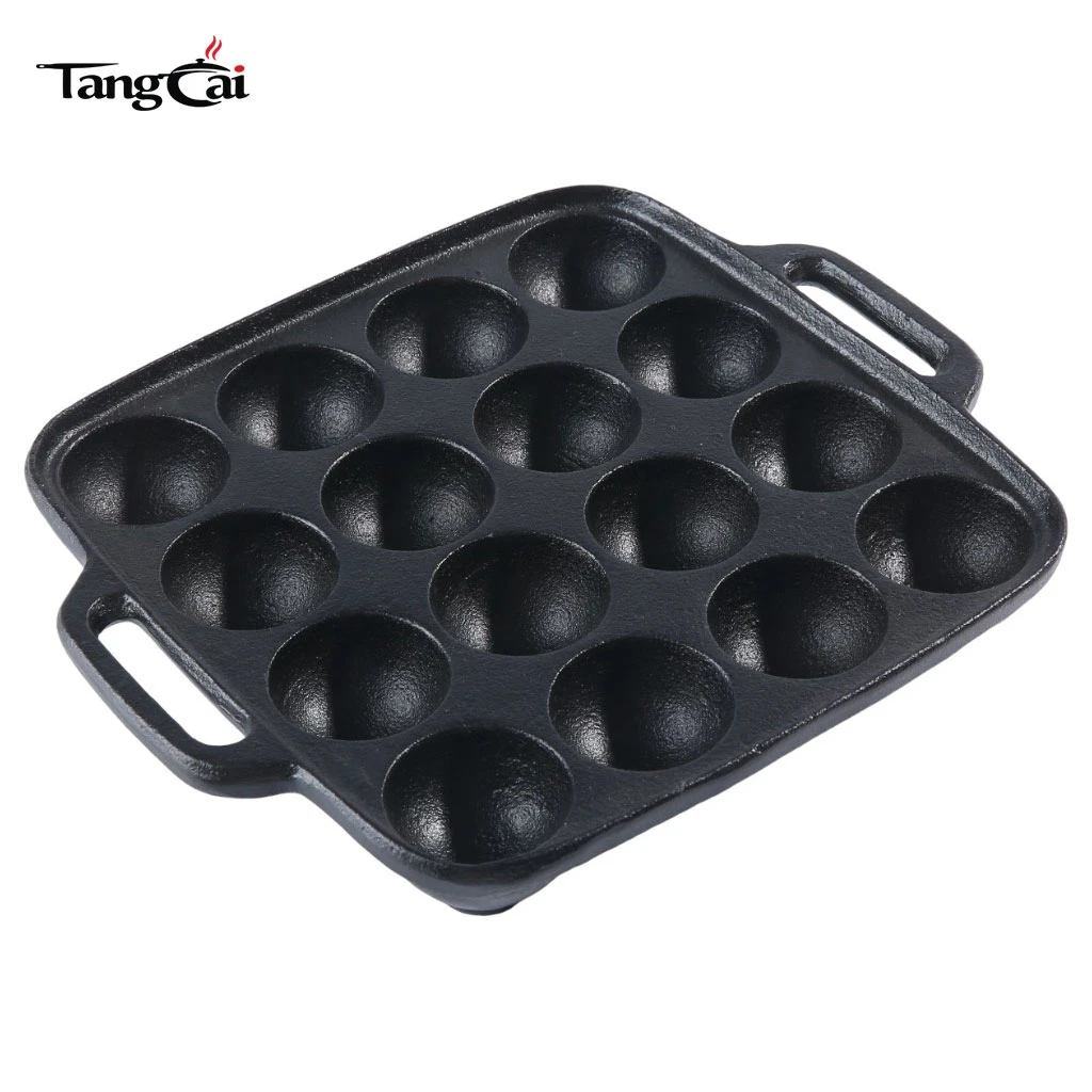Hierro fundido presazonado con 16 aberturas para moldes para pasteles y rosquillas