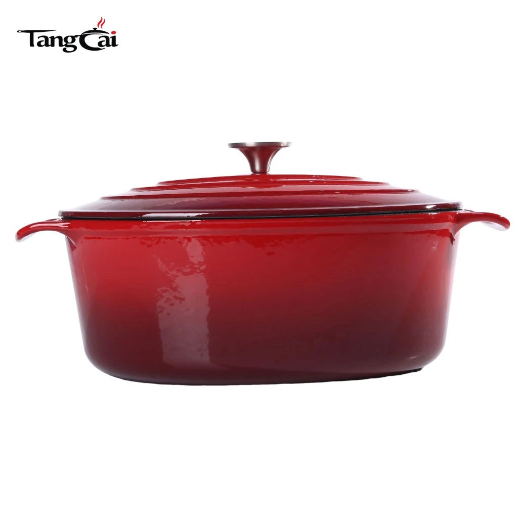 Utensilios de cocina grandes todo en uno Olla holandesa ovalada de hierro fundido esmaltado de 6,5 cuartos, cacerola tama&ntilde;o familiar