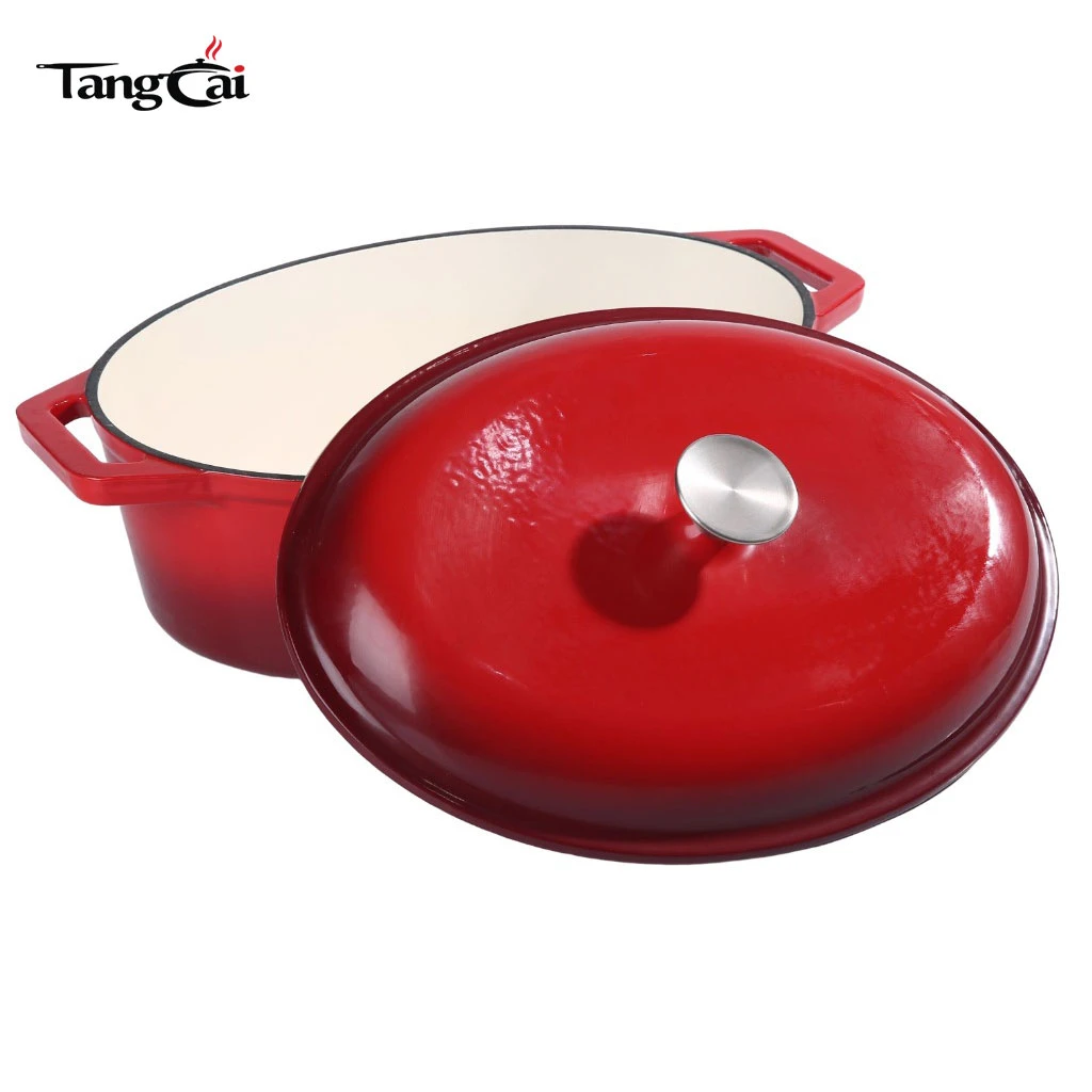 Horno holand&eacute;s de hierro fundido esmaltado de capacidad extra grande personalizado, cacerola ovalada de gran tama&ntilde;o Olla con tapa