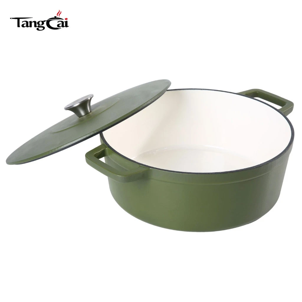 Holand&eacute;s de hierro fundido esmaltado de color verde oscuro mate de 6,5 cuartos personalizado Horno con tapa plana