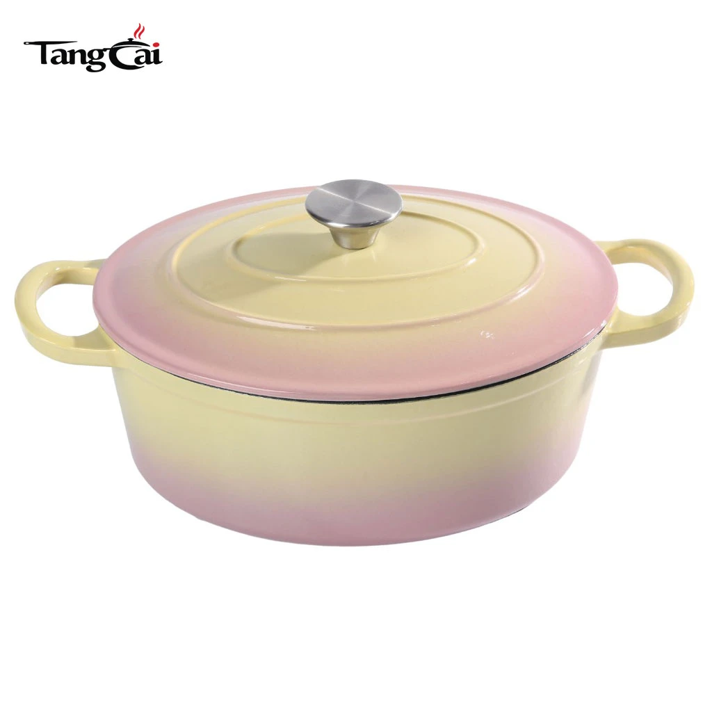 Utensilios de cocina todo en uno Olla holandesa ovalada de hierro fundido esmaltado de 6,5 cuartos - Olla sopera grande ovalada con tapa para cocina dom&eacute;stica y catering