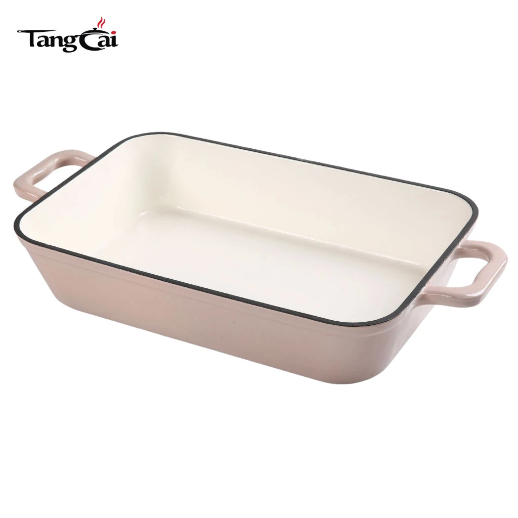 Sart&eacute;n para asar profunda rectangular esmaltada de hierro fundido - Bandeja para hornear resistente antiadherente Bandeja para lasa&ntilde;a duradera