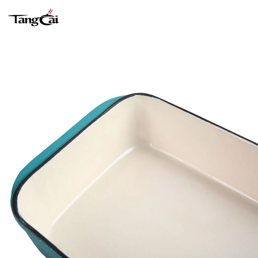 Fundici&oacute;n esmaltada en color verde azulado personalizado Bandeja para asar de hierro: cacerola rectangular para mariscos