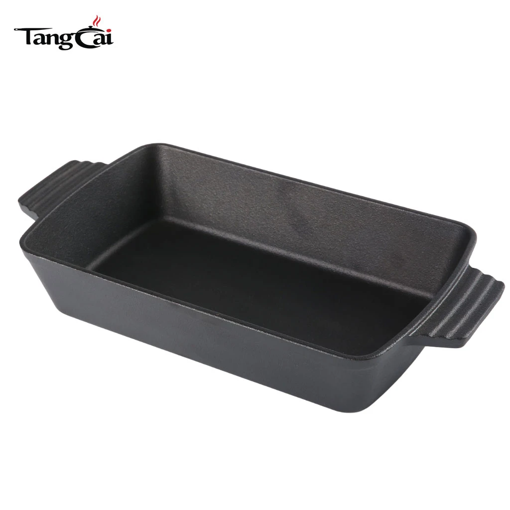 Asador de hierro fundido precondimentado, fuente rectangular profunda para hornear para Cazuela, focaccia, lasa&ntilde;a