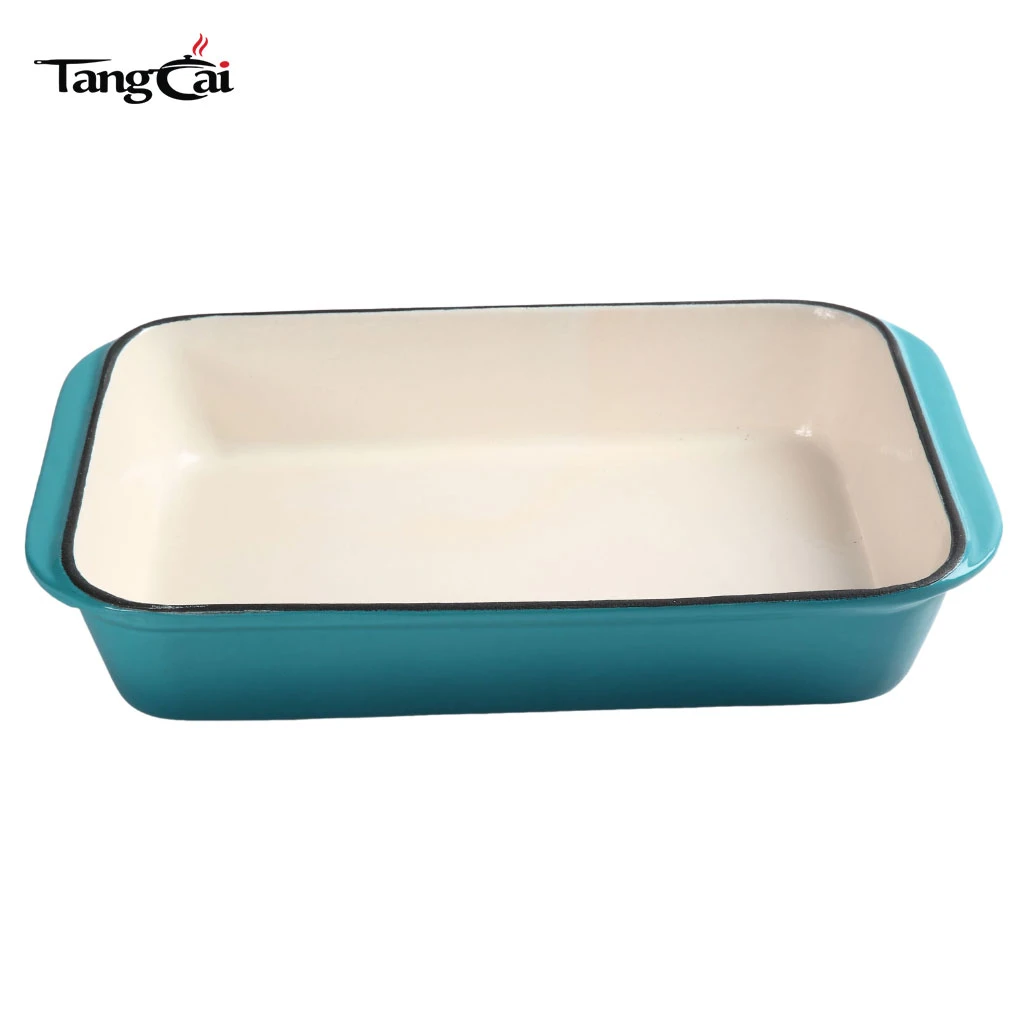 Fundici&oacute;n esmaltada en color verde azulado personalizado Bandeja para asar de hierro: cacerola rectangular para mariscos