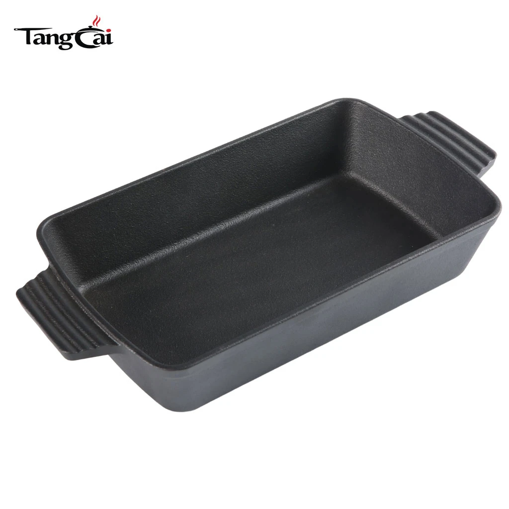Asador de hierro fundido precondimentado, fuente rectangular profunda para hornear para Cazuela, focaccia, lasa&ntilde;a