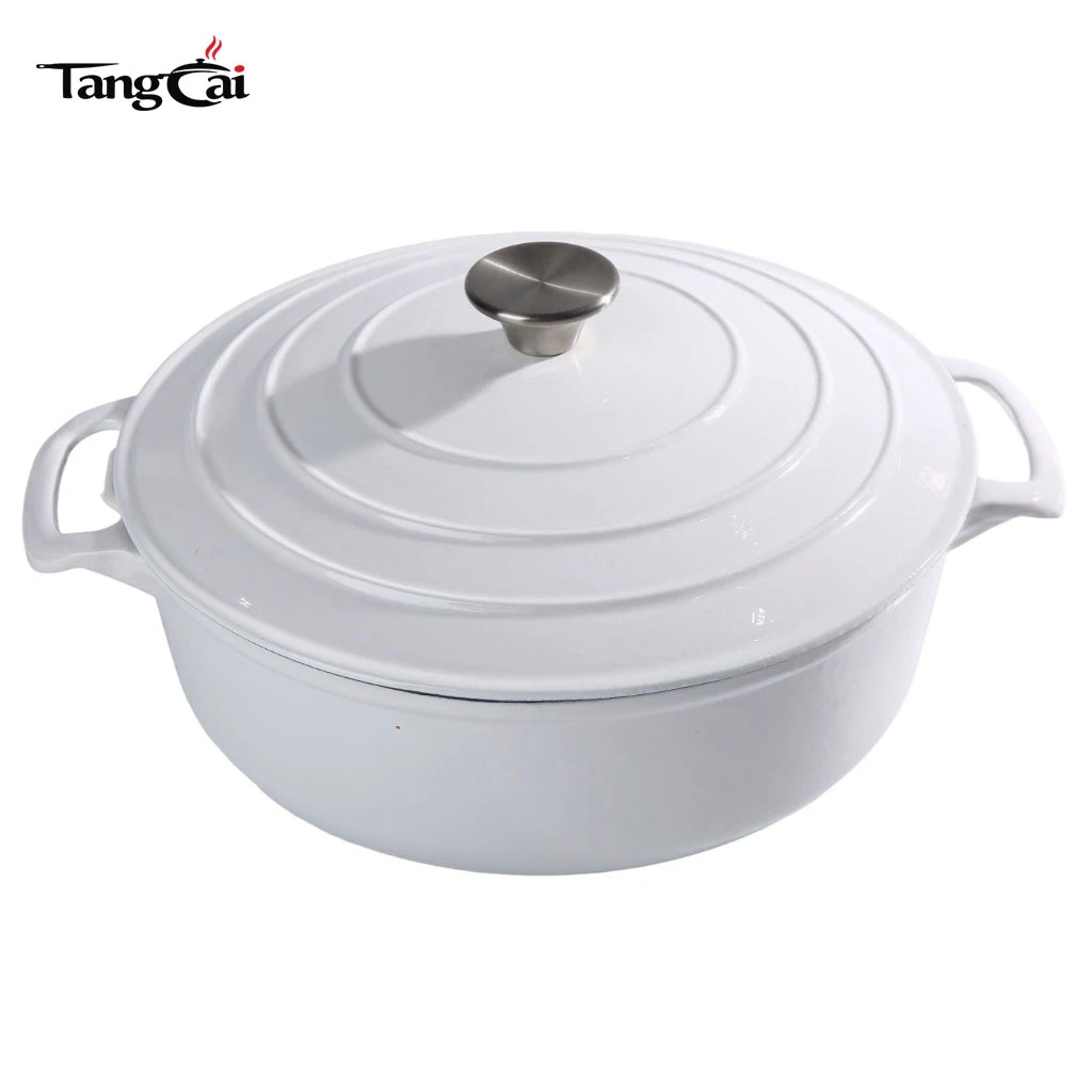 Fundido esmaltado en blanco brillante poco profundo Olla de hierro para cazuela multiusos para mariscos con tapa