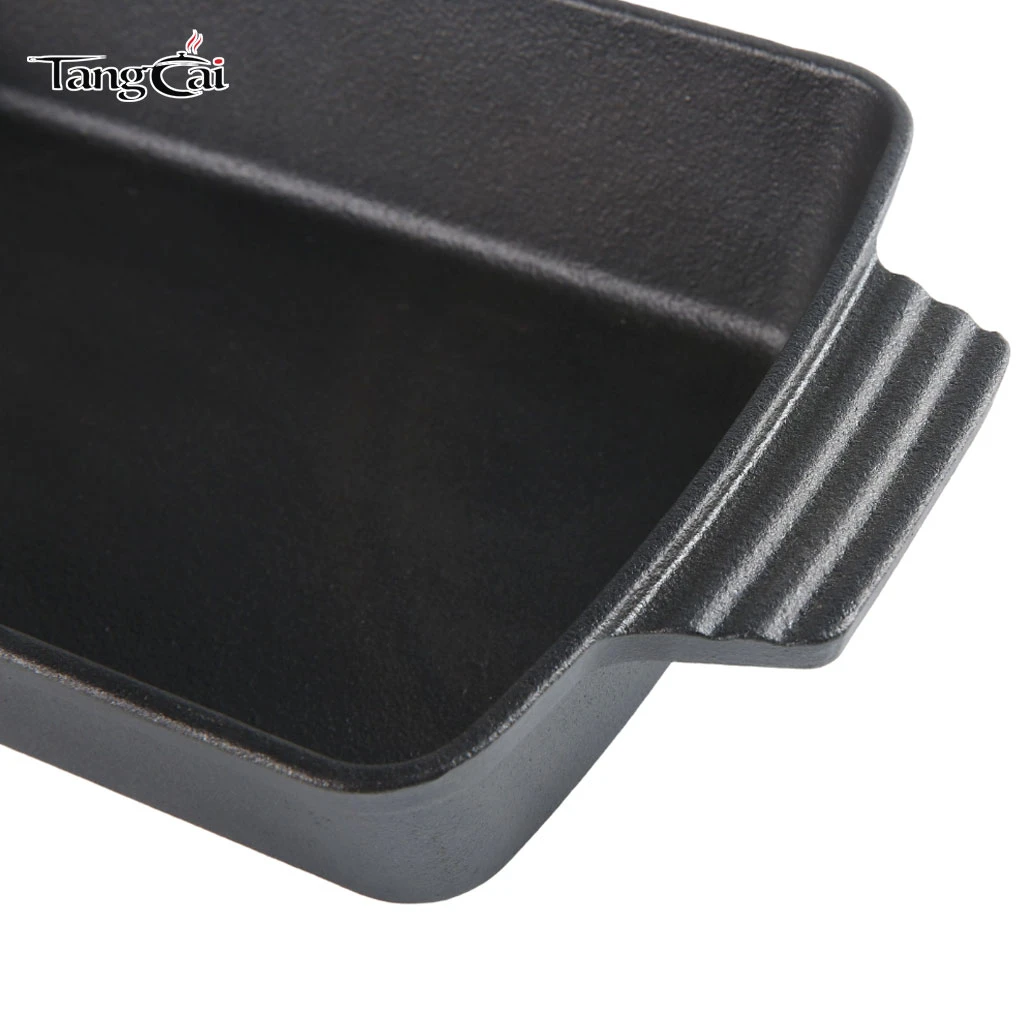 Asador de hierro fundido precondimentado, fuente rectangular profunda para hornear para Cazuela, focaccia, lasa&ntilde;a