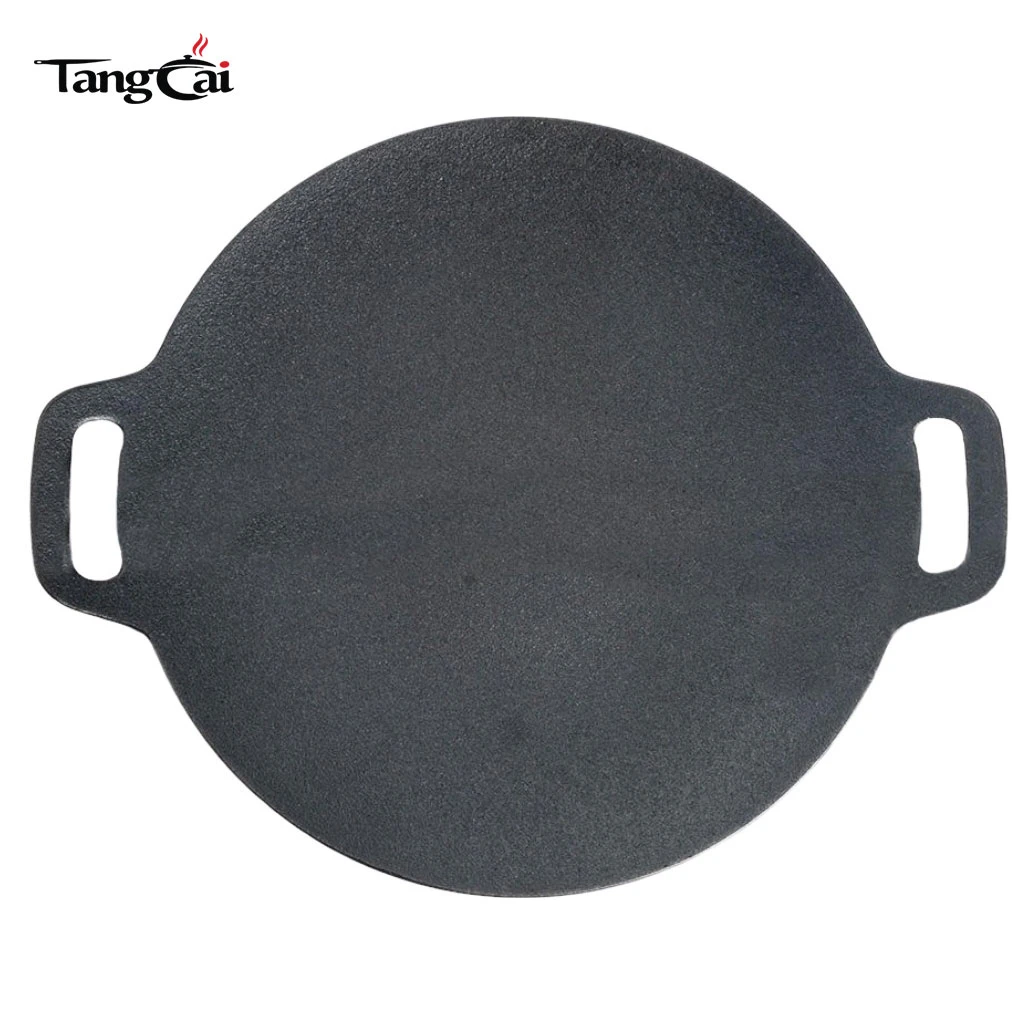 Sart&eacute;n para parrilla Tawa para barbacoa coreana de hierro fundido redondo presazonado de 13 pulgadas, sart&eacute;n plana grande con asas dobles para roti, dosa, tortillas y crepes
