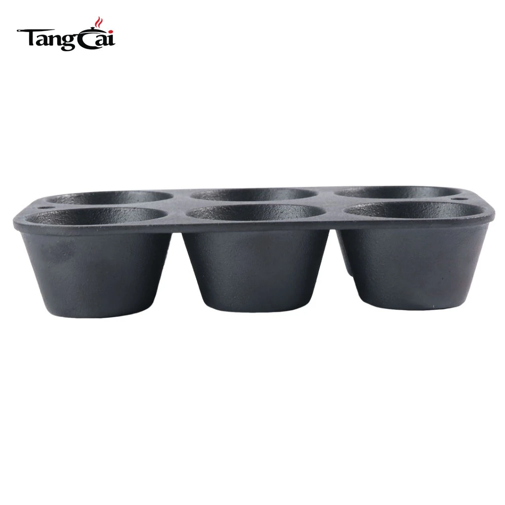 Muffin de hierro fundido pre-sazonado de Source Factory Supply Molde para cupcakes antiadherente para 6 tazas para compradores globales